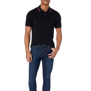 Polo de Manga Corta Negro para Hombre, Algodón Piqué, Corte Regular, Estilo Casual, Diseño con Botones, Tejido Transpirable, Color Sólido - Product Image 1