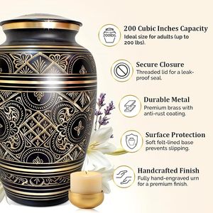 Urne funéraire en laiton pour cendres humaines, durable, avec couvercle sécurisé, forme ovale, design bohème, MOON STAR EXPORTS - Product Image 2