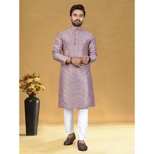 CRÉATEUR BRODERIE EN SOIE AVEC SEQUENCE TRAVAIL HOMME KURTA PYJAMA BÉBÉ ROSE - Product Image 1