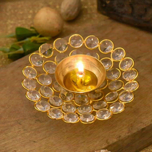 Lampe à huile en laiton Crystal Akhand Diya pour la décoration des temples, la prière, le festival Diwali, la décoration de la maison, cadeau spirituel - Product Image 2