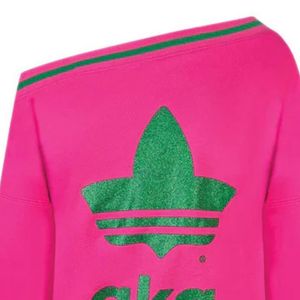 Sudadera AKA Lurex Rib Off Shoulder para Mujer, Rosa y Verde, con Logotipo Gráfico, Estilo Casual, Sudadera con Capucha, Top de Moda Griega para Mujer - Product Image 4
