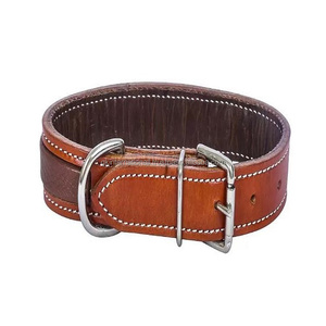 ปลอกคอหนังสำหรับสุนัขที่ใช้งานหนักทนทานทุกฤดูกาล,หนังสีน้ำตาลเม็ดเต็มแผ่นรองนุ่มพร้อมหัวเข็มขัดแบบลูกกลิ้งเย็บเต็มรูปแบบ - Product Image 4