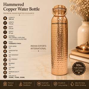 Botella de cobre martillado artesanal clásica de Indian Exports International (Cobre puro certificado) - Product Image 2