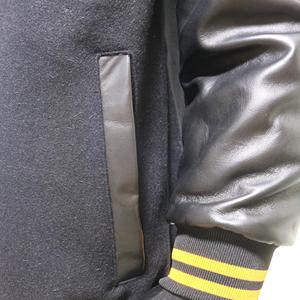 <b>Men's</b> Black Varsity <b>Jacket</b> With PU <b>Leather</b> Sleeves And Orange Trim Zipper Front Casual Autumn Wear Finer Threads - Product Image 3
