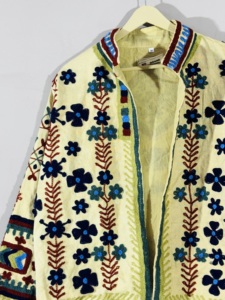 Vintage Embroidered Cotton <b>Jacket</b> With Floral Pattern <b>Mandarin</b> <b>Collar</b> Unisex Boho Style Open Stitch Shirt <b>Jacket</b> Spring Wear - Product Image 2