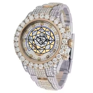 <b>Real</b> Diamond Studded Mens Watch Two Tone Bracelet Round Dial Automatic Style Wristwatch - Product Image 3