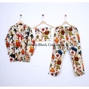 Ensemble de pyjama 100% coton fait main pour femmes avec fermeture à boutons, col rabattu, poches, sac assorti, vêtements de nuit confortables - Product Image 6