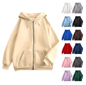 Sudadera con capucha y cremallera para hombre, de color liso, corte oversize, de algodón polar, informal, para otoño, manga regular, teñido liso, de punto. - Product Image 6