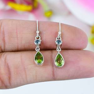Boucles d'oreilles en pierres précieuses péridot et topaze, argent sterling 925, boucles d'oreilles pendantes, bijoux de luxe, cadeau pour femme - Product Image 4