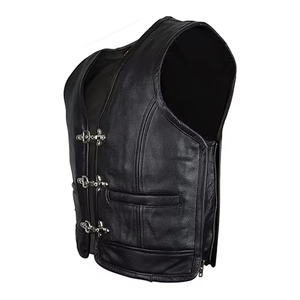 Gilet en cuir décontracté pour homme, col en V, fermeture éclair, effet délavé, service OEM, design personnalisé, couleur unie, quantité en gros, prix usine - Product Image 3