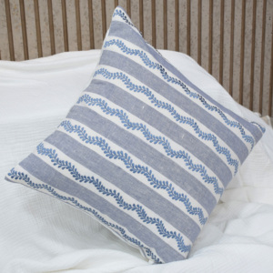 Embroidered Blue Stripe Cushion <b>Case</b> 100% Linen Decorative <b>Pillow</b> Cover for Living Room Bedroom Cushion Manufacturer Wholesaler - Product Image 5