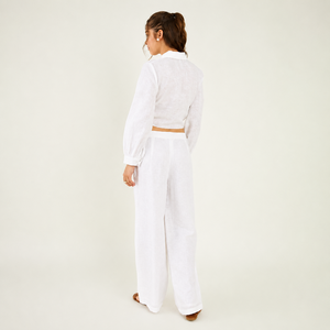 OEM ODM Women's Linen Co-Ord <b>Set</b> Natural Waist <b>Embroidery</b> Boutique Summer Clothing <b>Set</b> - Product Image 3