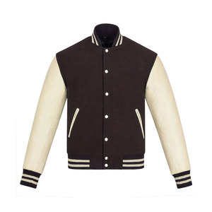 Veste universitaire pour homme, manches en cuir PU, couleur unie, col rabattu, vêtements décontractés pour l'automne - Product Image 1