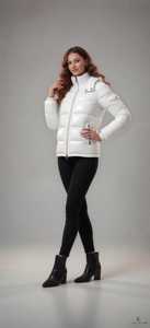 Veste matelassée blanche pour femme, manches longues, col montant, fermeture éclair, coupe-vent, manteau d'hiver, rembourrage épais en polyester - Product Image 3