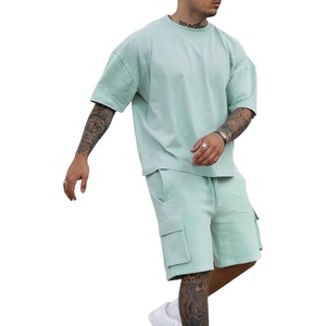 Custom Men Short Set Black Oversized T Shirt Cargo Shorts Heavyweight Summer Casual 2 Piece Suit - Product Image 6