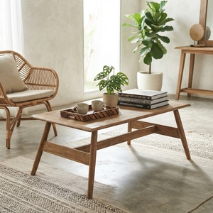 Modern Rectangular Solid <b>Wood</b> Coffee <b>Table</b> Elegant A Line Frame Leg Center Furniture For <b>Rustic</b> Living Room Decor Setups Design - Product Image 5