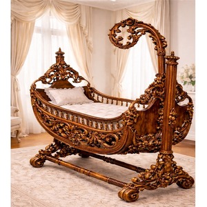 Cuna de madera tradicional estilo antiguo para la ceremonia Namkaran, decoración para la cuna del bebé. Compre una cuna dorada premium para la ceremonia Namkaran. - Product Image 2