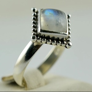 Rainbow Moonstone <b>Ring</b> 925 Sterling <b>Silver</b> Handmade <b>Statement</b> Promise <b>Ring</b> for Women Boho Cushion Shape June Birthstone Jewelry - Product Image 2