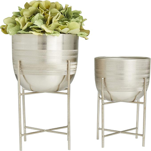 Maceta Metálica para Interiores y Exteriores, Maceta Pequeña con Soporte Extraíble, Juego de 2 Macetas - Product Image 3