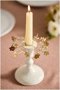 Turquoise <b>Glass</b> <b>Candlestick</b> Holder with Gold Leaf and Pearl Cuff Tapered Design for Home Decoration Heat Resistant - Product Image 2
