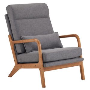 Poltrona Relax da Interno in Legno Massello con Schienale Alto e Struttura in Ferro, Rivestimento in Lino Grigio Scuro, Reclinabile Manualmente per Soggiorno - Product Image 5
