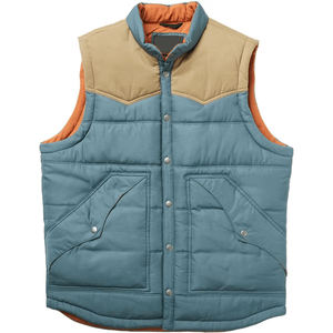 Rugged Western Yoke Puffer Vest Breathable Canvas Teal Tan Zipper Closure Quilted Padded Mens Sleeveless Outerwear Jackets <b>Coat</b> - Product Image 1