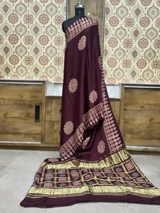Luxury Ajrakh <b>Art</b> Print Saree with Woven Checks Pallu Ethnic Wedding Festival Collection - Product Image 4