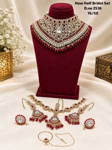 Kundan Zircon Orthodox Bridal <b>Necklace</b> Earrings <b>Set</b> <b>Indian</b> Wedding Antique Bronze Plated Alloy Imitation Jewelry Flower Design - Product Image 2