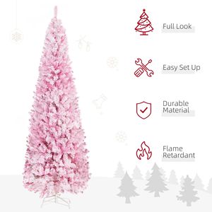 Albero di Natale Artificiale Sottile a Forma di Matita, 7,5 Piedi di Altezza, Non Illuminato, Effetto Neve, con Rami Rosa Realistici a Forma di Pino - Product Image 6