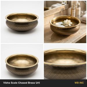 Bol Urli en laiton antique fait main de 22 cm, avec détails de gravure fine et bordure brillante, idéal pour la décoration de la maison, des hôtels et des mariages. - Product Image 6