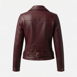 Chaqueta de Motociclista de Cuero Genuino para Mujer, Corte Ajustado, Manga Larga, Cierre de Cremallera, Cuello Extendido, Ropa de Abrigo para Otoño - Product Image 5