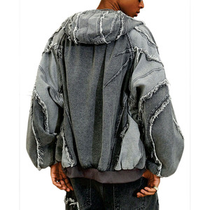 Fashionable Custom Oversized Distressed <b>Denim</b> Hoodie <b>Jacket</b> Vintage Washed Streetwear Unisex Heavyweight Zip Up Men's Hoodies - Product Image 2