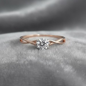 Moissanite <b>Ring</b> 925 Sterling <b>Silver</b> 14K Gold Plated Minimalist <b>Solitaire</b> Engagement Dainty Promise Wedding Stackable <b>Ring</b> - Product Image 5