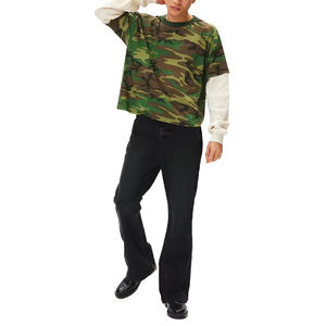T-shirt en coton de haute qualité avec logo personnalisé camouflage, coupe ample, double couche, manches longues pour hommes, t-shirts à manches longues camouflage - Product Image 4