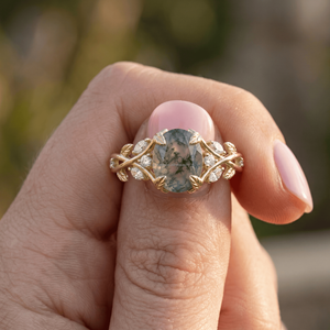 Bague de Mariage Vintage Botanique avec Grappe de Pierres de Mousse Poire, Bijoux de Luxe Durable en Diamant de Laboratoire, Vente en Gros - Product Image 1