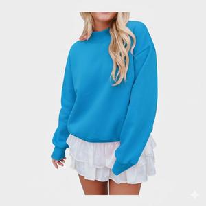 เสื้อสเวตเชิ้ตคอกลมโอเวอร์ไซส์สำหรับผู้หญิง สีพื้น ไหล่ตก ปักลายถัก  ตกแต่งด้วยผ้าแอพพลิเค่  ผลิตจากใยไผ่รักษ์โลก  ปรับแต่งได้ - Product Image 1