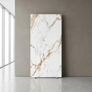 Dalles de pierre frittée Calacatta Ultra Blanc Brillant 64x128in (1.6x3.2m) à haute brillance et résistantes aux acides pour comptoirs de chambre et de couloir - Product Image 2