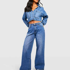 Oem Customized High Quality <b>Elastic</b> Waist Summer Lifting Wide Leg Flare Vintage Eco-Friendly <b>Jeans</b> <b>Women</b> - Product Image 2