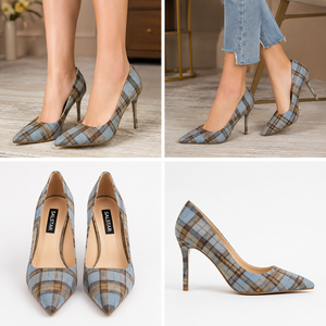 Tacones de aguja de tartán personalizados para mujer |   Zapatos de Tacón Alto con Punta en Pico y Diseño Escocés |   Fabricante de Zapatos de Vestir de Moda OEM ODM - Product Image 3