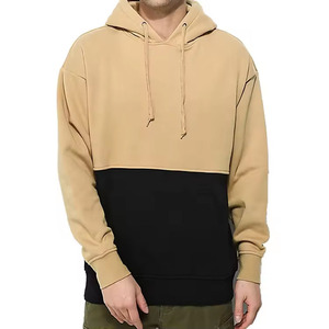 Color <b>Block</b> Mens Khaki Tan Black Contrast Panel Sweatshirt with hood Regular Fitted Size Longline Pullover Men Hoodies - Product Image 1