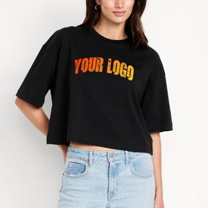 Camisetas de Verano de Poliéster Sólido para Mujer, OEM/ODM, Manga Corta, Logotipo Personalizado, Color Sólido, Top Corto Oversize - Product Image 6