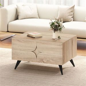 Tavolino da Caffè Multifunzione con Superficie Sollevabile, Mobile a 3 Ante Lucido e Scomparto Posteriore Aperto, Effetto Legno Naturale, 80 cm - Product Image 4