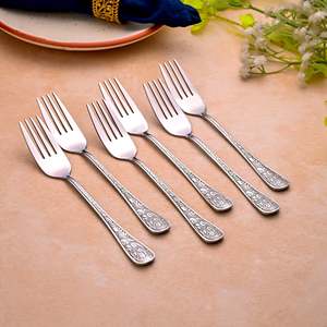 Silver Aura Mini Metal Dessert <b>Forks</b> (Set of 6) Stainless Steel Handle for Dinner Fruit Food Restaurant Tableware - Product Image 6