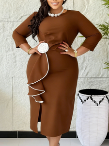Vestidos de Oficina Africanos para Mujer, Elegantes, Midi, Cintura Natural, Manga Larga, Corte Entallado, Tallas Grandes, de Fábrica - Product Image 3