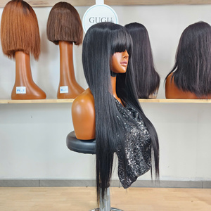 Perruques en cheveux humains vierges 5x5 pour Lace Front Wig, couleur naturelle, cuticules alignées, lisses et ondulées, avec frange intégrée, vente en gros - Product Image 2
