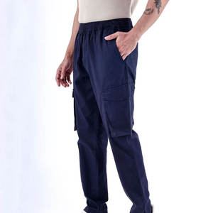Pantalon cargo bleu marine pour homme, taille élastique, plusieurs poches, style décontracté, tissu en coton respirant, à porter au printemps - Product Image 3