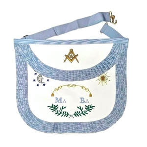 Tablier de Maître Maçon à Bord Rond, Badge Rite Français, Broderie à la Main Professionnelle, Dentelle, Épingle de Sûreté, Régalia Maçonnique Cérémoniel de Qualité Supérieure - Product Image 3