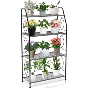 4 Tier Heavy Duty Metal Plant <b>Stand</b> With Hanging Rod Flower <b>Pot</b> Rack For Indoor Outdoor Balcony Vertical Garden Storage Shelf - Product Image 4