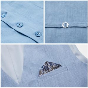 Traje de 3 piezas para hombre, azul claro, de lana peinada, antiarrugas, con chaleco y pantalón de corte recto, formal, para negocios o bodas, de un solo botón, corte ajustado. - Product Image 2
