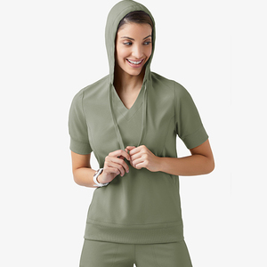 Ensemble de blouses d'infirmière personnalisées OEM pour femmes avec sweat à capuche et cordon de serrage, en tissu tricoté, couleur et logo personnalisables - Product Image 2